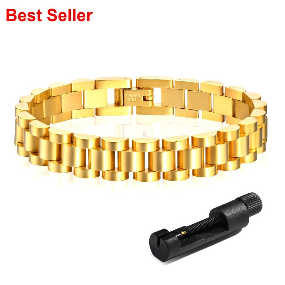 18K Gold Plated Chain Link Bracelet, Stainless Steel Crystal Friendship Bangle